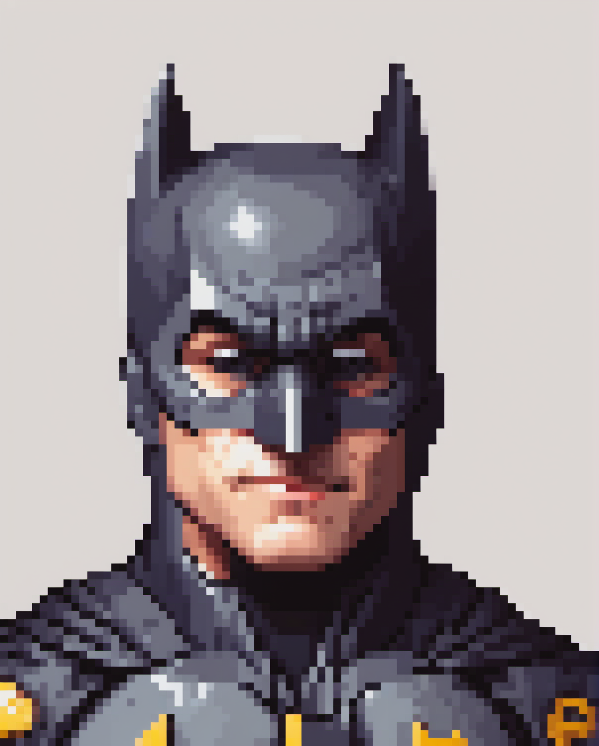 00040-814371324-a frontal portrait of a batman,_lora_PixelArtRedmond-Lite64_1_,pixelart,((white background_1.5)),((simple background)),.png
